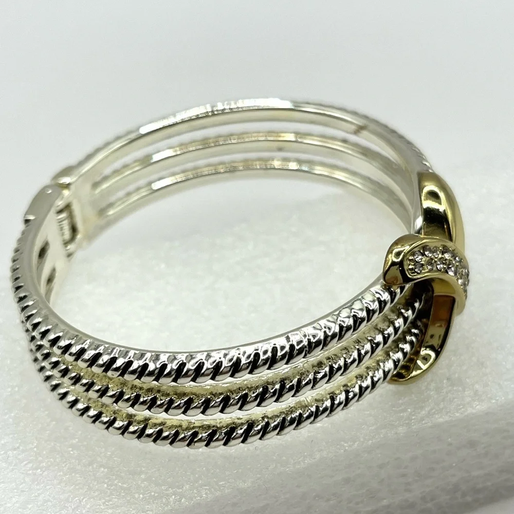 Rope Bracelet Love Crossover Silver Tone Cable Hinged Rhinestone Bangle Chunky
